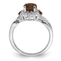 Sterling Silver Rhodium Diam. & Smoky Quartz Ring view 2