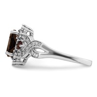 Sterling Silver Rhodium Diam. & Smoky Quartz Ring view 4