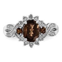 Sterling Silver Rhodium Diam. & Smoky Quartz Ring view 5