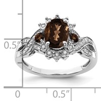 Sterling Silver Rhodium Diam. & Smoky Quartz Ring view 3