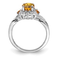 Sterling Silver Rhodium Diam. & Whiskey Quartz Ring view 2