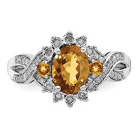 Sterling Silver Rhodium Diam. & Whiskey Quartz Ring view 5