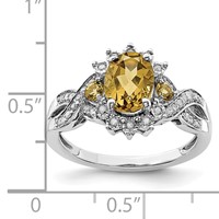 Sterling Silver Rhodium Diam. & Whiskey Quartz Ring view 3