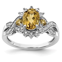 Sterling Silver Rhodium Diam. & Whiskey Quartz Ring view 1