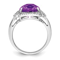 Sterling Silver Rhodium-plated Checker-Cut Amethyst & Diamond Ring view 2