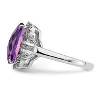 Sterling Silver Rhodium-plated Checker-Cut Amethyst & Diamond Ring view 4