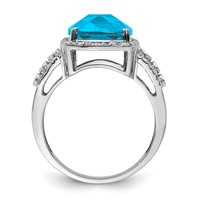 Sterling Silver Rhodium Checker-Cut Blue Topaz & Diam. Ring view 2