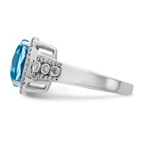 Sterling Silver Rhodium Checker-Cut Blue Topaz & Diam. Ring view 4