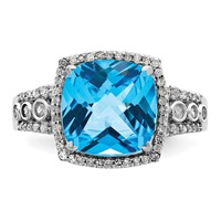 Sterling Silver Rhodium Checker-Cut Blue Topaz & Diam. Ring view 5