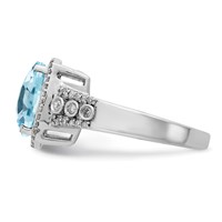 Sterling Silver Rhodium Diam. & Checker-Cut Sky Blue Topaz Ring view 4