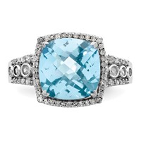 Sterling Silver Rhodium Diam. & Checker-Cut Sky Blue Topaz Ring view 5