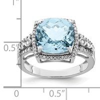 Sterling Silver Rhodium Diam. & Checker-Cut Sky Blue Topaz Ring view 3