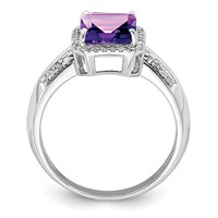 Sterling Silver Rhodium-plated Octagonal Amethyst & Diamond Ring view 2