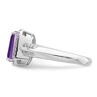 Sterling Silver Rhodium-plated Octagonal Amethyst & Diamond Ring view 4