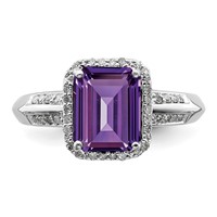 Sterling Silver Rhodium-plated Octagonal Amethyst & Diamond Ring view 5