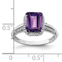 Sterling Silver Rhodium-plated Octagonal Amethyst & Diamond Ring view 3