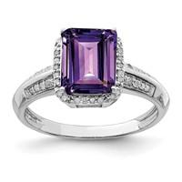 Sterling Silver Rhodium-plated Octagonal Amethyst & Diamond Ring view 1