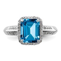 Sterling Silver Rhodium Blue Topaz & Diam. Ring view 5