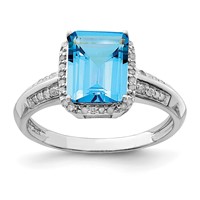 Sterling Silver Rhodium Blue Topaz & Diam. Ring view 1