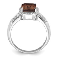 Sterling Silver Rhodium Octagonal Diam. & Smoky Quartz Ring view 2