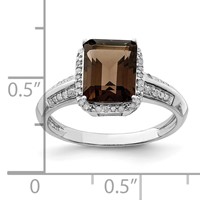 Sterling Silver Rhodium Octagonal Diam. & Smoky Quartz Ring view 3