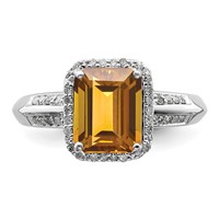 Sterling Silver Rhodium Diam. & Whiskey Quartz Ring view 5