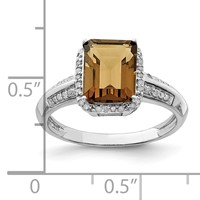 Sterling Silver Rhodium Diam. & Whiskey Quartz Ring view 3