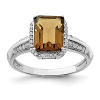 Sterling Silver Rhodium Diam. & Whiskey Quartz Ring view 1