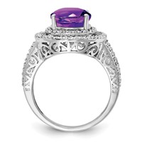 Sterling Silver Rhodium-plated Oval Amethyst & Diamond Ring view 2