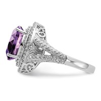 Sterling Silver Rhodium-plated Oval Amethyst & Diamond Ring view 4