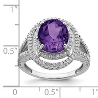 Sterling Silver Rhodium-plated Oval Amethyst & Diamond Ring view 3