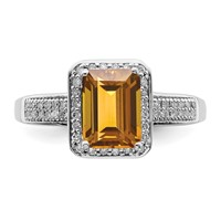 Sterling Silver Rhodium Diam. & Whiskey Quartz Ring view 5