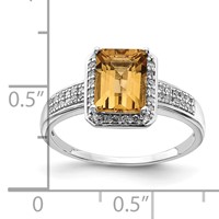 Sterling Silver Rhodium Diam. & Whiskey Quartz Ring view 3