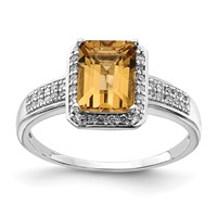 Sterling Silver Rhodium Diam. & Whiskey Quartz Ring view 1