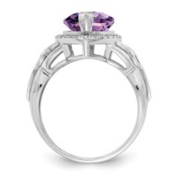 Sterling Silver Rhodium-plated Amethyst & Diamond Ring view 2