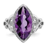 Sterling Silver Rhodium-plated Amethyst & Diamond Ring view 5