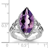 Sterling Silver Rhodium-plated Amethyst & Diamond Ring view 4