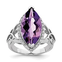 Sterling Silver Rhodium-plated Amethyst & Diamond Ring view 1