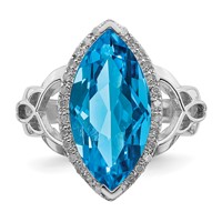 Sterling Silver Rhodium Blue Topaz & Diam. Ring view 5