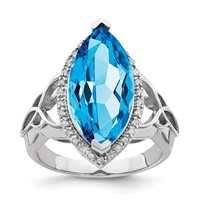 Sterling Silver Rhodium Blue Topaz & Diam. Ring view 1