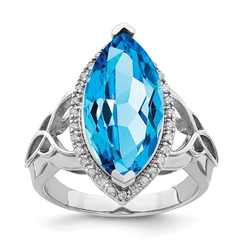 Sterling Silver Rhodium Blue Topaz & Diam. Ring