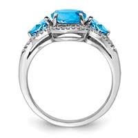 Sterling Silver Rhodium Oval Blue Topaz & Diam. Ring view 2