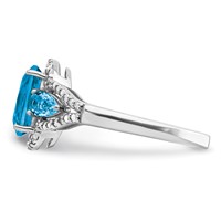 Sterling Silver Rhodium Oval Blue Topaz & Diam. Ring view 3