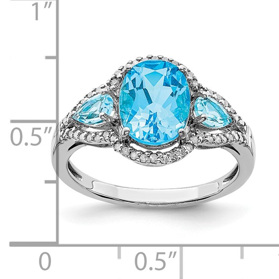 Sterling Silver Rhodium Oval Blue Topaz & Diam. Ring