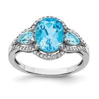 Sterling Silver Rhodium Oval Blue Topaz & Diam. Ring view 1