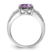 Sterling Silver Rhodium Diam. & Pink Quartz Ring view 2