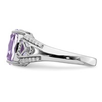 Sterling Silver Rhodium Diam. & Pink Quartz Ring view 3