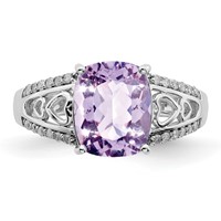 Sterling Silver Rhodium Diam. & Pink Quartz Ring view 5