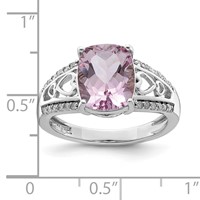 Sterling Silver Rhodium Diam. & Pink Quartz Ring view 4