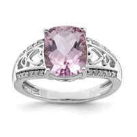 Sterling Silver Rhodium Diam. & Pink Quartz Ring view 1